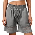 thumbnail image 2 of RYRJJ Womens Elastic High Waist Shorts Drawstring Lace Hem Boho Beach Shorts Wide Leg Summer Casual Short Pants with Pockets(Gray,S), 2 of 8