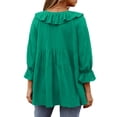 thumbnail image 4 of Womens Scoop Neck 3/4 Length Sleeve Tops Casual Tie Front Ruffle Tiered Loose Pullover Shirts Blouses Spring Outfits, 4 of 6