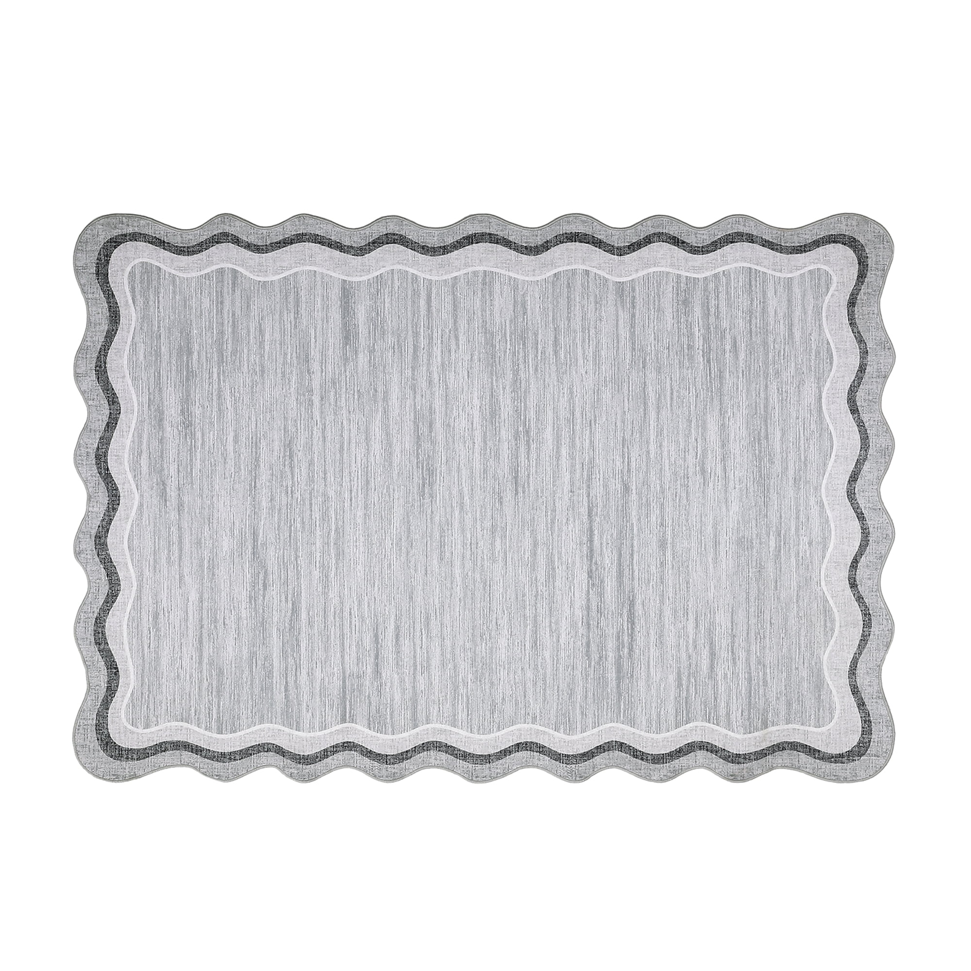 Large Scalloped Living Room Rug 10x13 Washable Modern Accent Carpet, Contemporary Low Pile Area Rugs with Non-Slip Backing, Stain-Resistant Foldable Floor Mat for Bedroom, Office, Grey