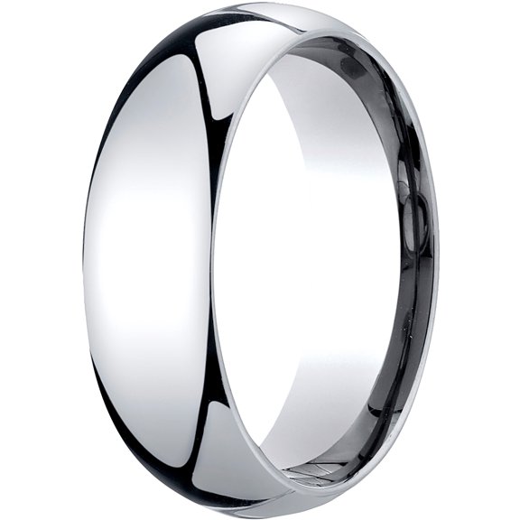 Mens 18K White Gold, 7mm Slightly Domed Standard Comfort-Fit Wedding Band (sz 7)