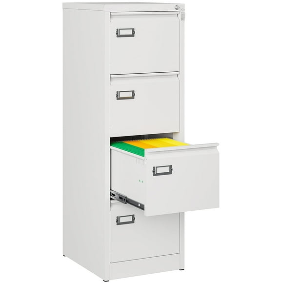 STANI 4 Drawer File Cabinets with Lock, Metal Filing Cabinet for Home Office, Steel Lockable Storage Cabinets to Hanging Letter/Legal/A4,Assembly Required(White)