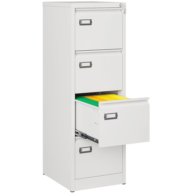 STANI 4 Drawer File Cabinets with Lock, Metal Filing Cabinet for Home Office, Steel Lockable Storage Cabinets to Hanging Letter/Legal/A4,Assembly Required(White)