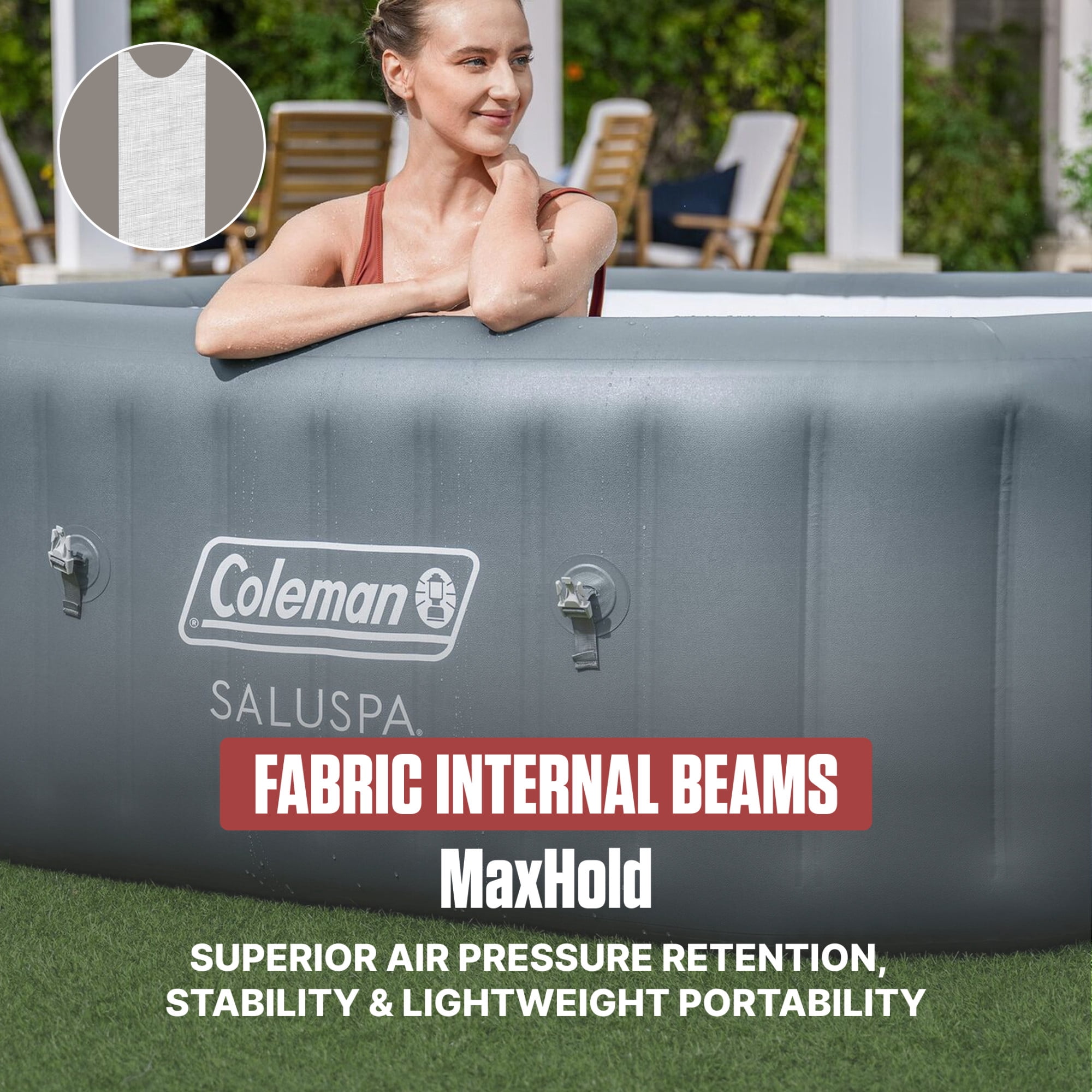 Coleman Hawaii 4-6 Person AirJet Inflatable Hot Tub with EnergySense Cover, Grey, 71"x28"