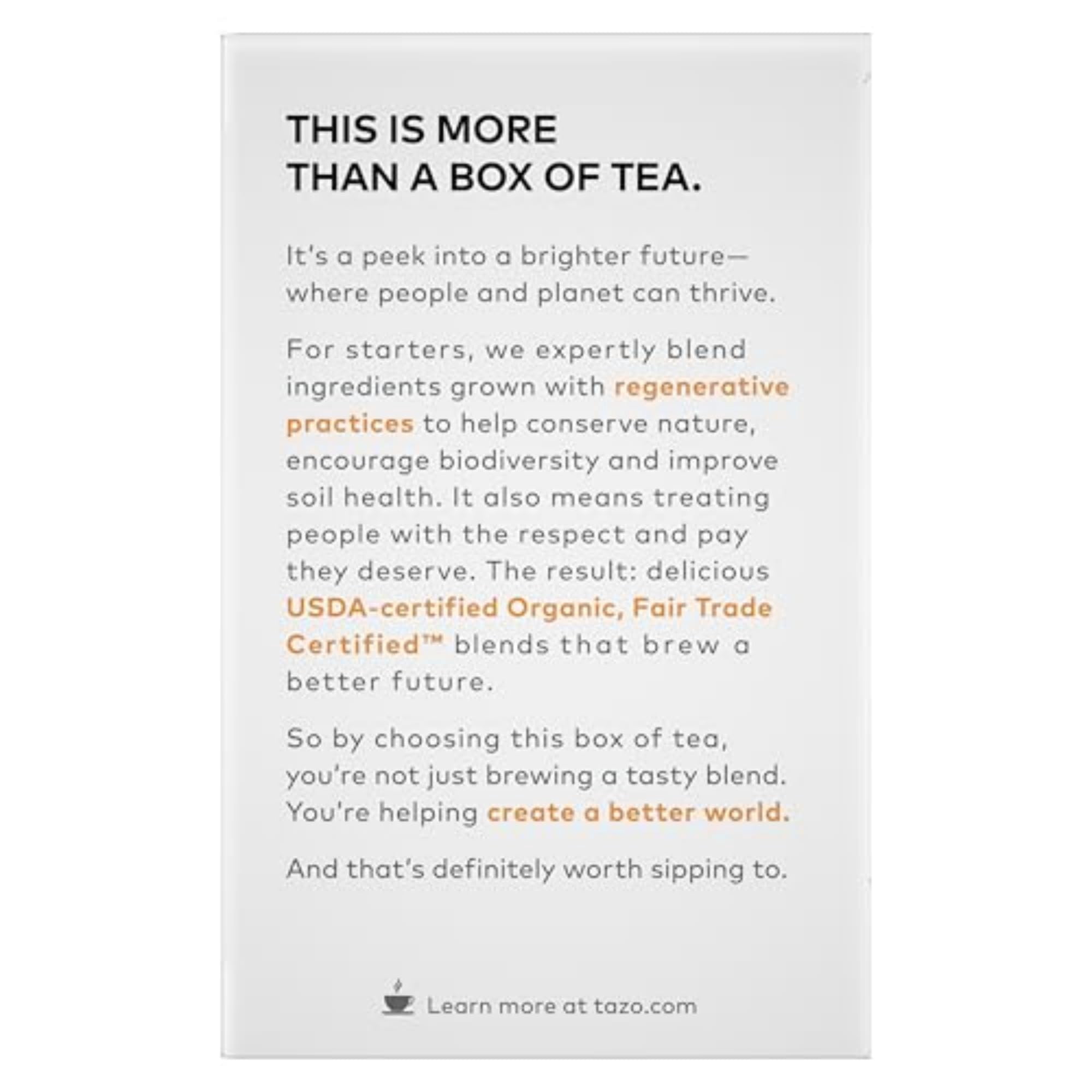 Tazo Regenerative Organic Chai Black Tea, Contains Caffeine, Fair Trade, Kosher, Usda Certified Organic, Non-Gmo, 16 Tea Bags (Pack Of 6)