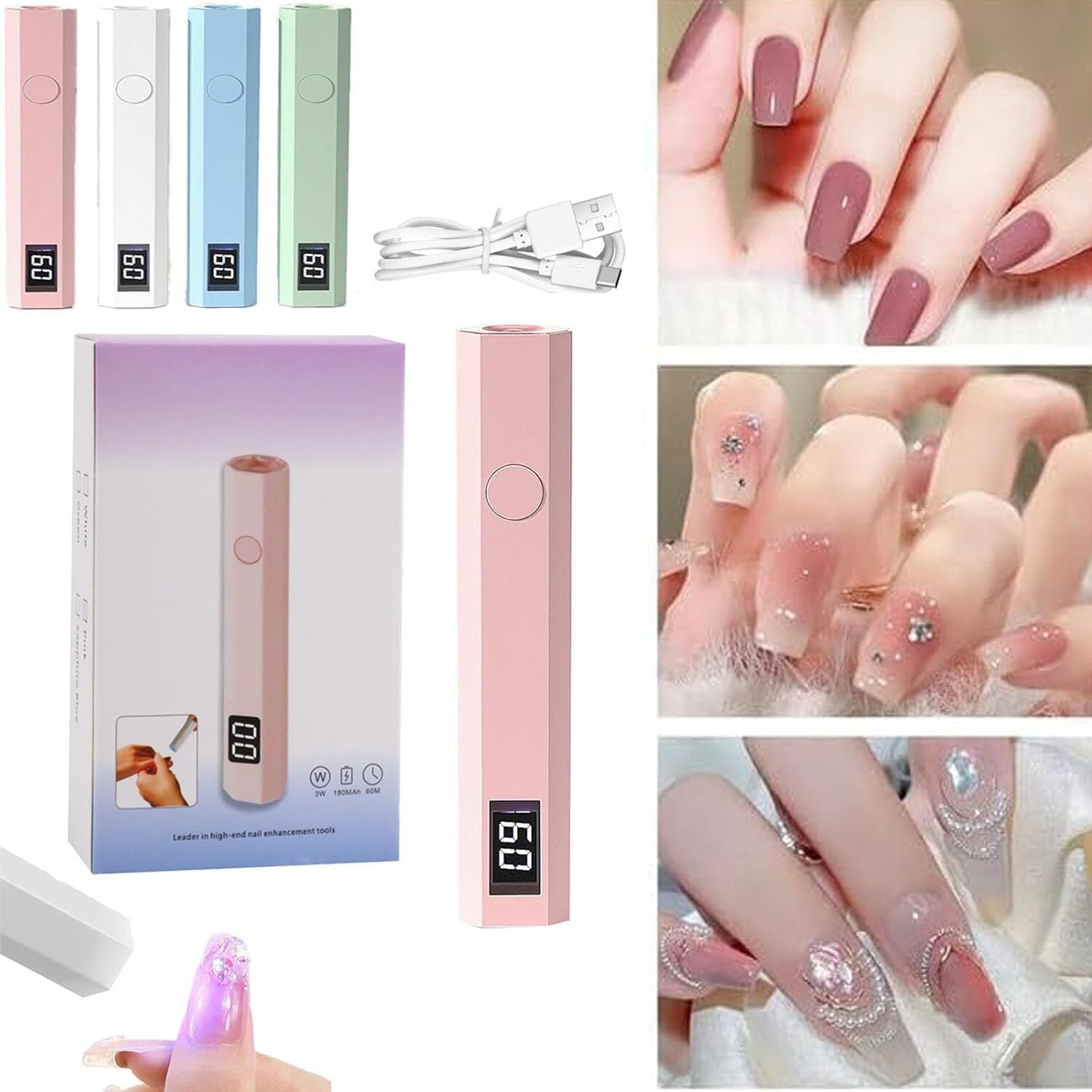Glonailstickers Finger Nails Uv Light, Glo Nail Stickers Kit with Uv Light