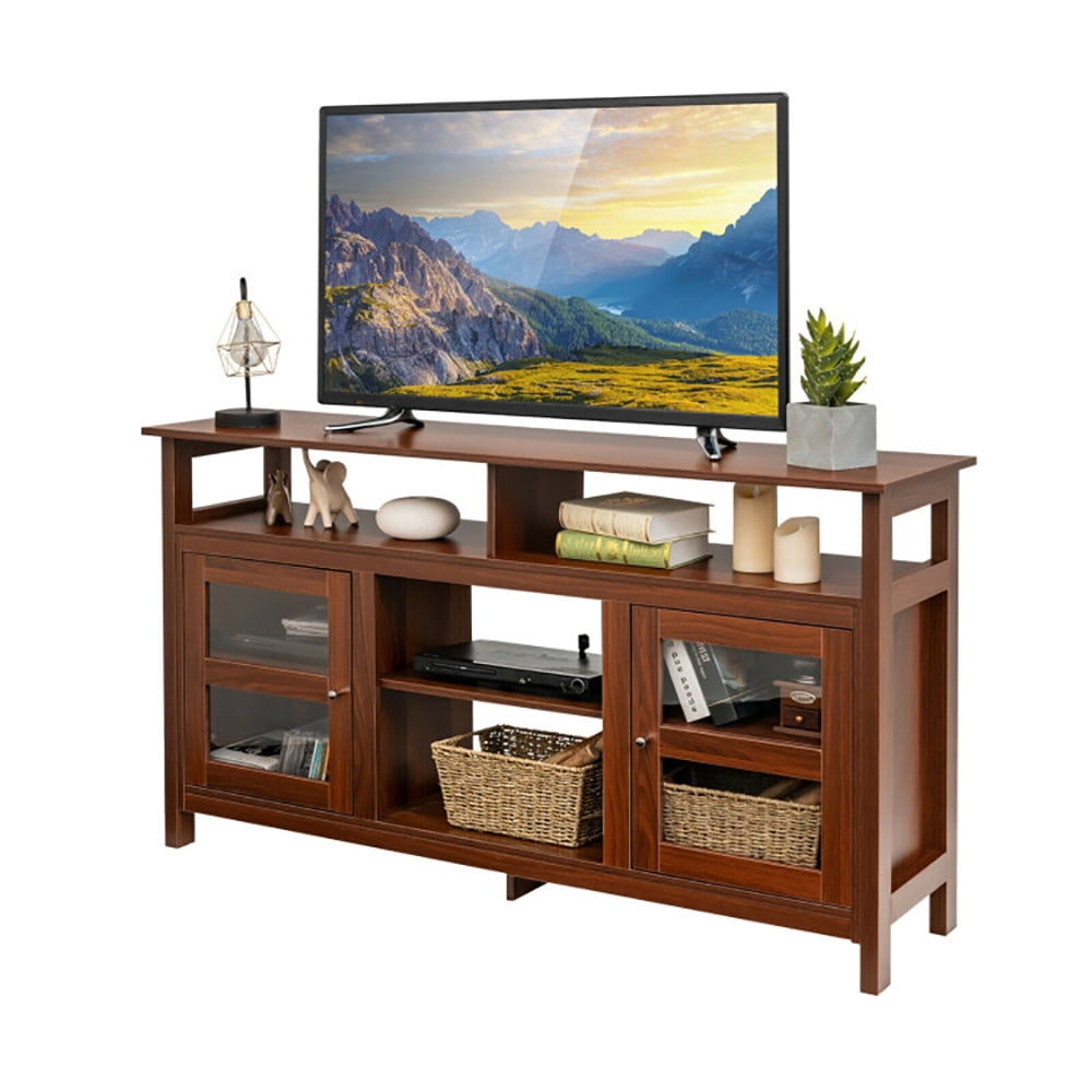 Finihen TV Stand, TV Cabinet, 58 Inch TV Stand Entertainment Console Center with 2 Cabinets, Media Entertainment Center with Storage, for Living Room, Bedroom, Walnut