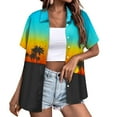 thumbnail image 2 of Huresd Hawaiian Shirts for Women Palm Tree Button Down Short Sleeve Holiday Tropical Blouse Cyan S, 2 of 6