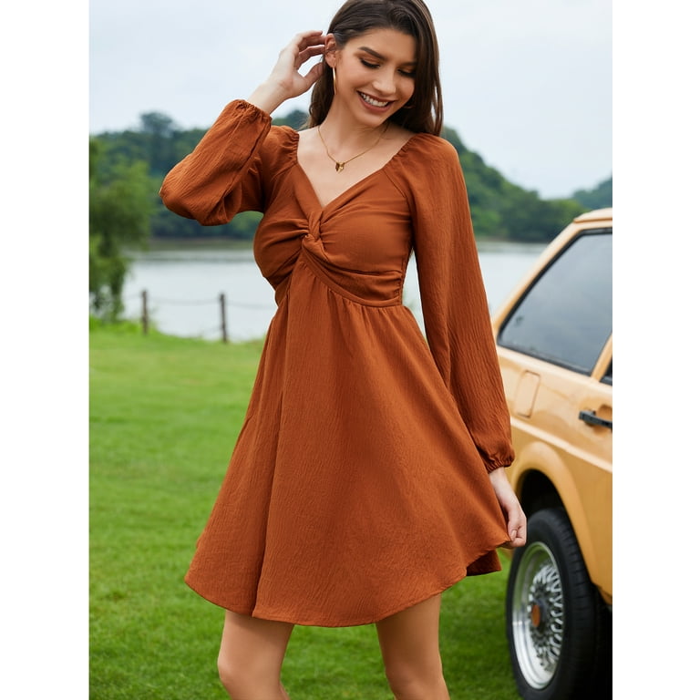 orange twist front dress Marin Twist Front Dress in Burnt Orange
