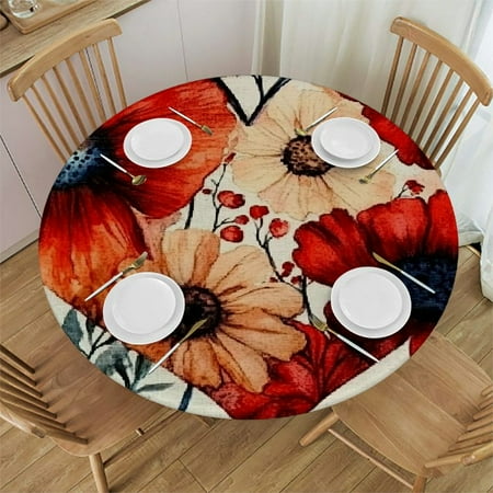 

Sheronv Flowers Hearts Watercolor Round Table Cover Stain Resistant and Washable for Indoor Outdoor Kitchen Dining Wedding Parties - 100% Polyester Picnic Camping Farmhouse Decor 54 -58