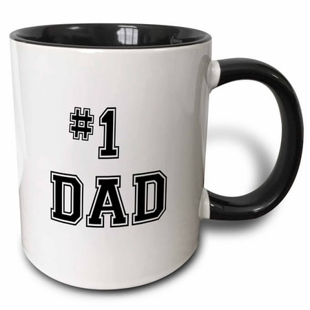 3dRose #1 Dad - Number One Greatest Dad - black text - Good for Fathers day - Best Dad Award - Two Tone Black Mug, (Good Better Best Never)
