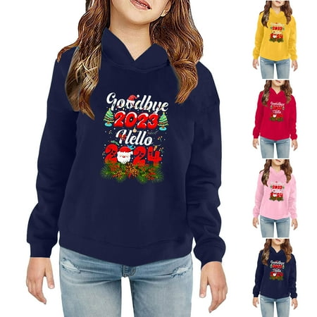 

Baby Delas!Goodbye 2024 Hello 2024 Funny Hoodie Toddler Christmas Sweatshirt Funny Letter Print Long Sleeve Sweatshirt Pullover Fall Clothes Happy New Year Graphic Sweatshirts 2-7 Years