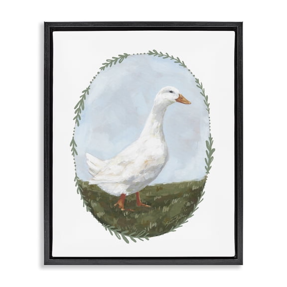 Stupell Industries Gentle Duck in Meadow Black Framed Floater Canvas Wall Art, design by Sara Baker