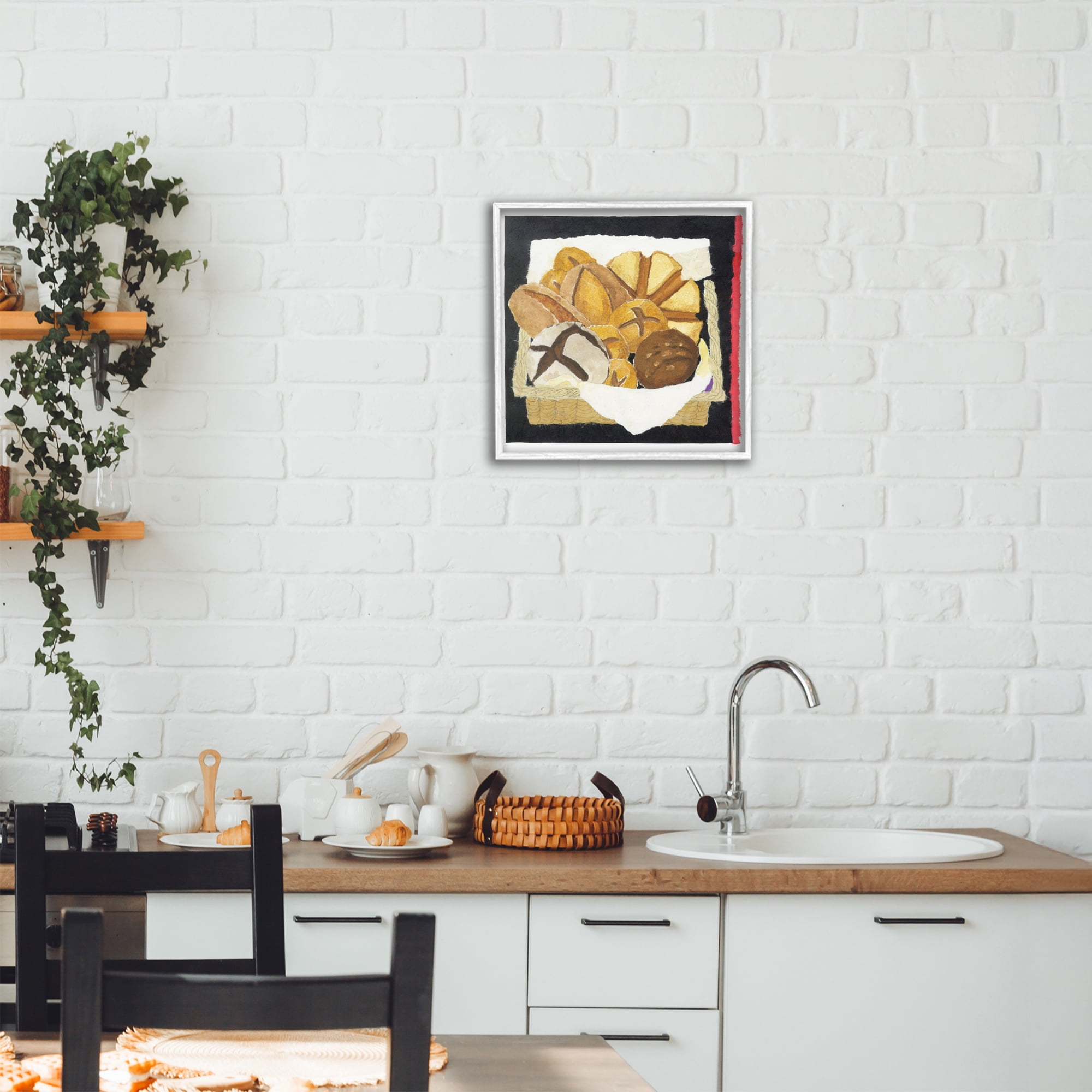 Stupell Industries Bread Box and Stripe White Framed Giclee Art, design by Nancy Overton