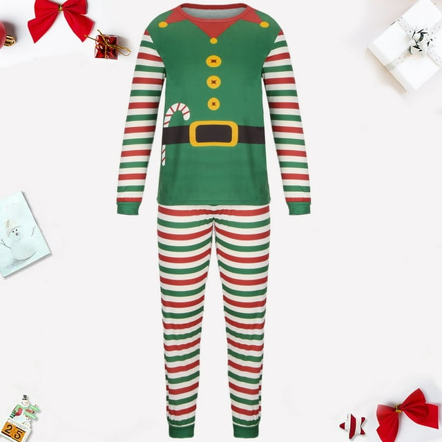 EGNMCR Pyjamas de Noël pour la Famille, Tenue de Nuit Classique à Carreaux pour Noël Tenue Parent-Enfant Tenue Familiale Col Rond Manches Longues Ensemble de Pyjama à Rayures de Noël Imprimées pour Hommes Femmes Chemisier Pantalon