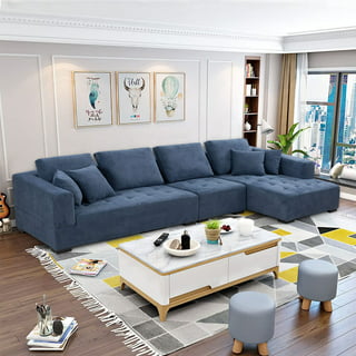 EUROCO 122.8 Oversized Chenille Fabric Sectional Sofa with Storage ,4  Seater Modular Minimalist Sofa Free Combination with 5 Pillows for Living  Room, Office, Apartment, Small Space, Cream 