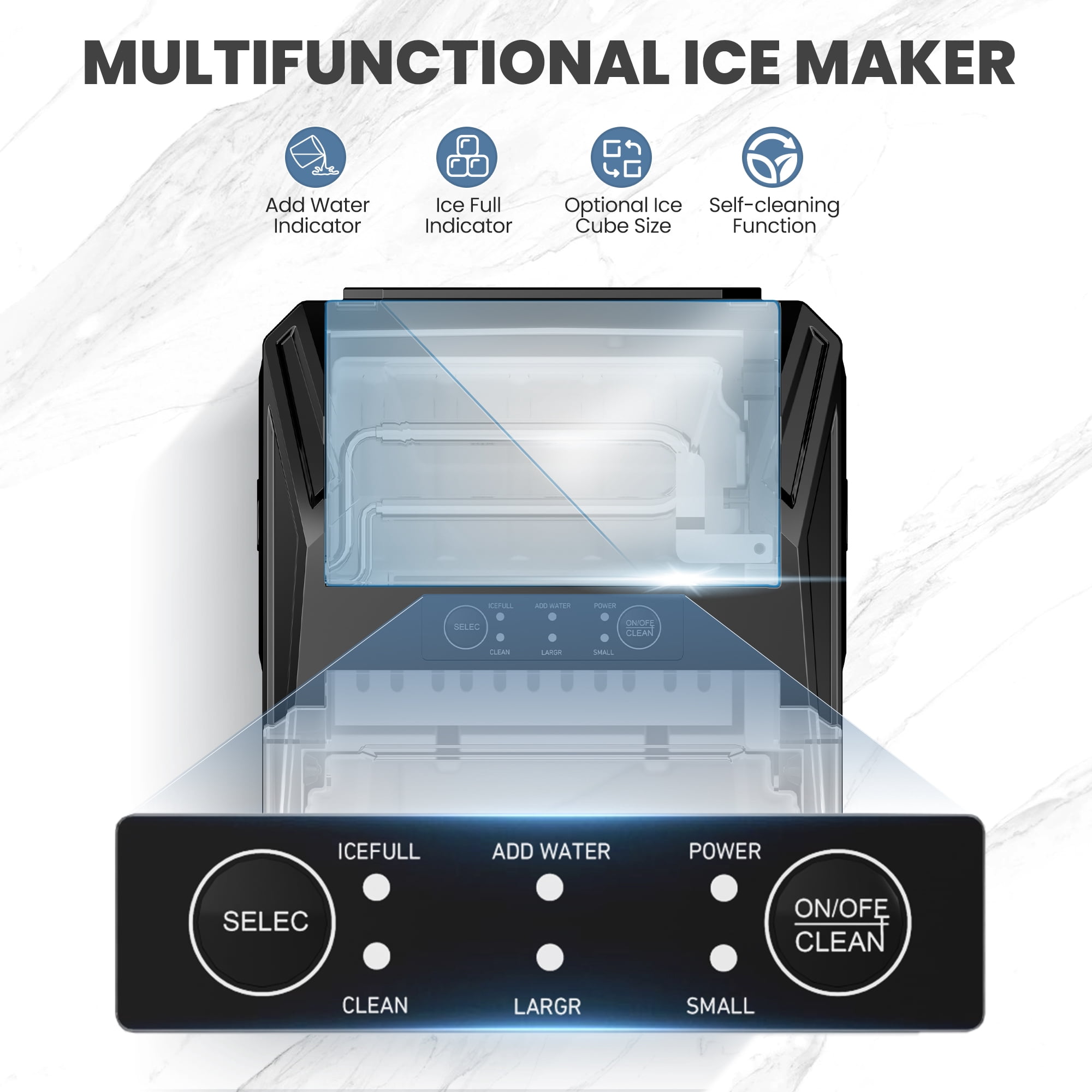CONCETTA Countertop Ice Maker, 9pcs in 6 Mins, 26lbs/24H ,Bullet Ice Maker with Ice Scoop and Basket, Black