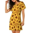 thumbnail image 2 of Vsdgher Yellow Leopard Print Sunflower Pattern Womens Short Sleeve Sleepshirt Scoopneck Cute Nightdress Ruffle Comfy Nightgown, 2 of 6