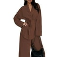 thumbnail image 2 of Women'S 2 Piece Outfits Long Sleeve V Neck Blazer Wide Leg Sets Office Work Clothes Dark Brown S, 2 of 10