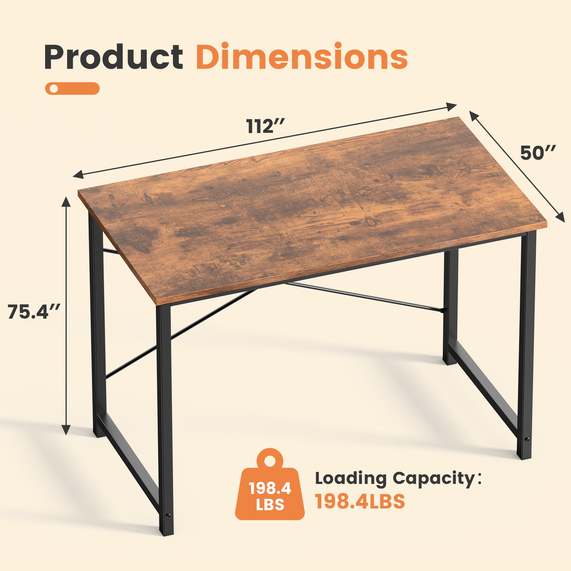 EDX 44 Inch Computer Desk for Small Spaces, Small Student Study Gaming  Work Writing Desk, Modern Simple PC Table Workstation for Home Office, Rust