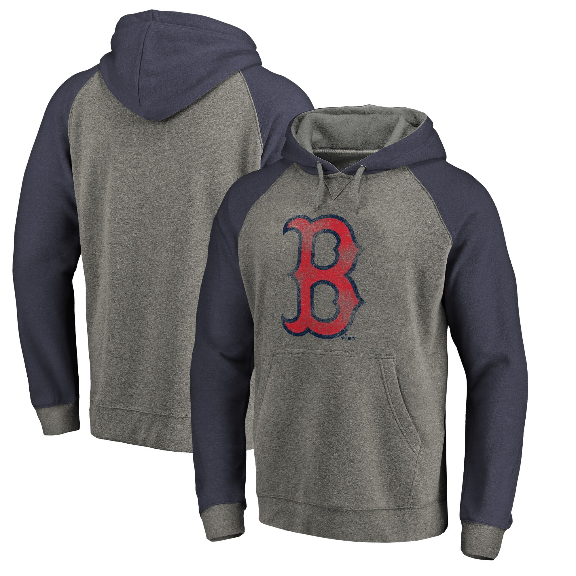 Boston Red Sox Fanatics Branded Distressed Team Logo Tri-Blend Raglan Pullover Hoodie - Gray 