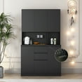 thumbnail image 6 of Kitchen Pantry Cabinet with Charging Station, Buffet Cupboards Sideboard with Drawer, Modern Kitchen Pantry Storage Cabinet with Microwave Stand for Kitchen,Living Room,Dinning Room, Black, 6 of 8