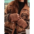 thumbnail image 6 of Womens Button Down Ugly Knit Cardigan Long Sleeve Retro Snowflake Floral Print Casual Knitwear Reddish Brown S, 6 of 7