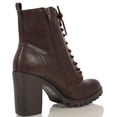 thumbnail image 4 of Soda Malia Brown Faux Leather Lace Up Rounded Closed Toe Chunky Ankle Boots (Brown, 8), 4 of 4