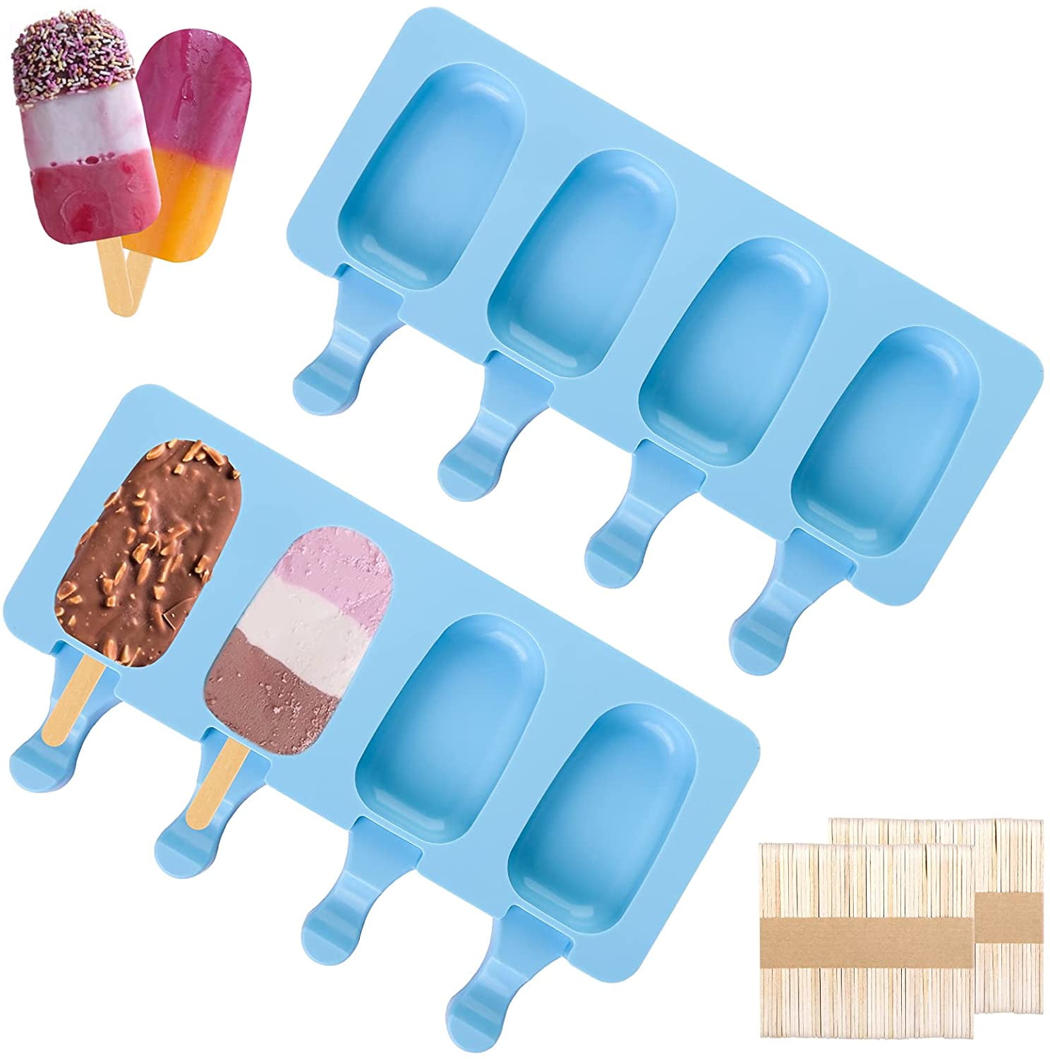 4 Cell Popsicle Molds Silicone DIY Frozen Ice Cream Mold Ice Lolly Pop Maker 