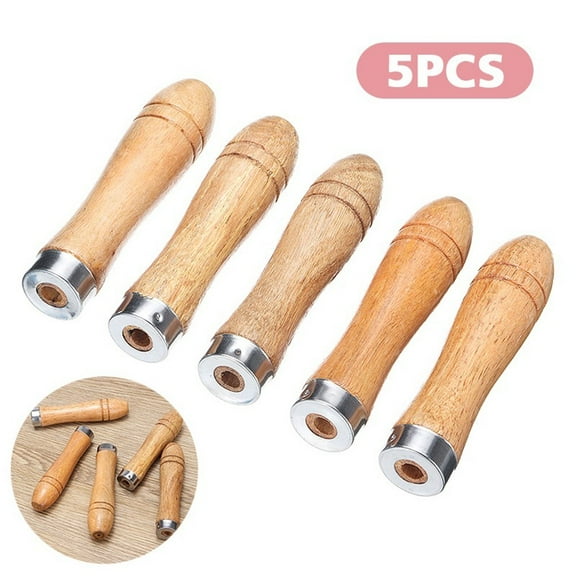 5pcs Wooden File Handle Replacement Strong Metal Collar for File Craft Tool 9cm