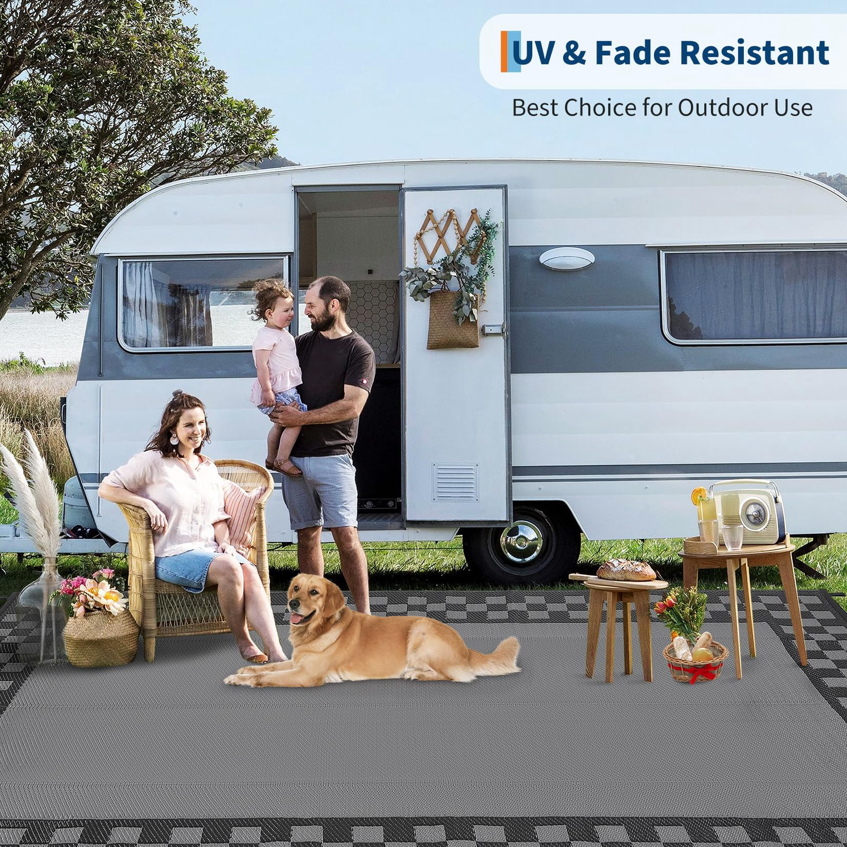 Outdoor Rug, Waterproof Reversible Patio Rug, Extra Large Plastic Straw Area Rug for Camping, RV, Backyard