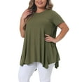 thumbnail image 4 of Tops de túnica de mujer plus size Agnes Orinda, camiseta de punto de verano con cuello redondo, suelta y fluida, de manga corta, casual, 2X verde ejército, 4 of 6