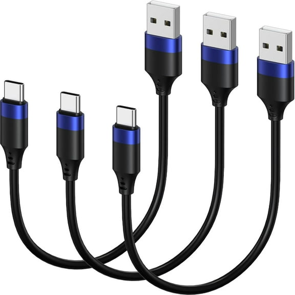 USB C Cable Short, 7 inch 3Pack USB-A to USB-C Cord 3A Fast Charger Cable, USB Type C Charging Cord Compatible with Samsung Galaxy S10 S9, Note 10 9 8, Power Bank and Other USB C Devices, Blue