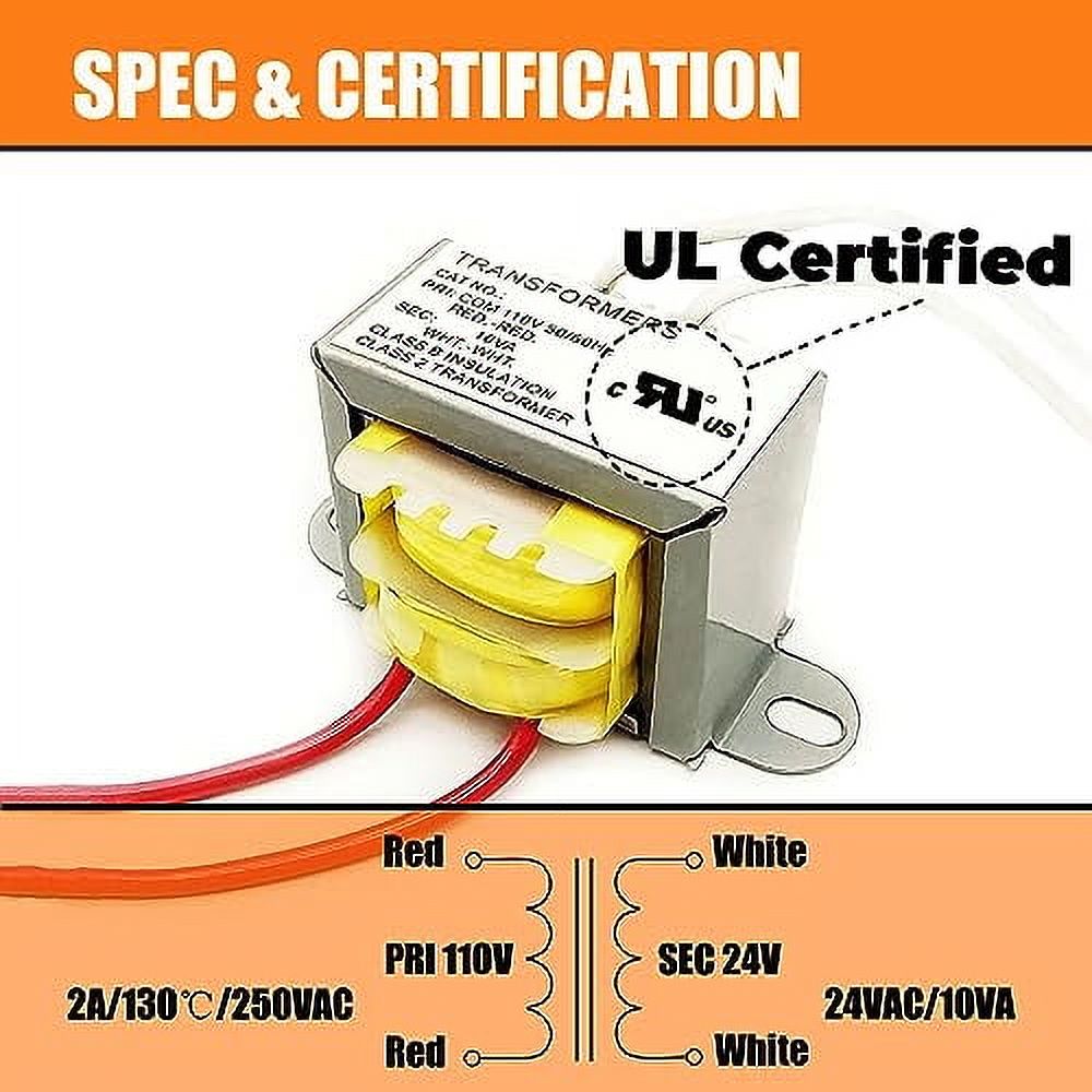 AC/AC Power Transformer Input 110V 50/60HZ Output AC 24V 10VA Single Phase Transformer Step Down Transformer 110v to 24vac Power Converters Control Transformer 1 Pack 2 Yrs Warranty