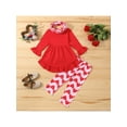 thumbnail image 3 of Gzhioc Girl's Three-Piece Suit, Flared Long Sleeve Round Neck Ruffle Hem Dress Style Tops + Heart Print Pants + Circle Scarf Gift, 3 of 9