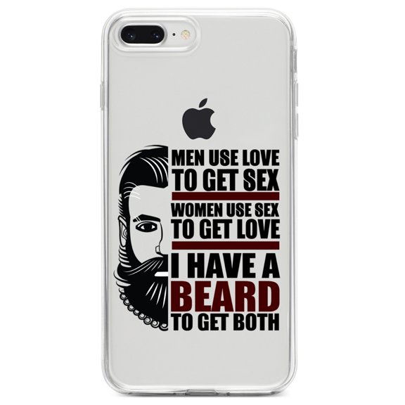 DistinctInk Clear Shockproof Hybrid Case for iPhone 7 PLUS / 8 PLUS (5.5" Screen) TPU Bumper Acrylic Back Tempered Glass Screen Protector - I have a Beard to Get Love & Sex