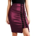 thumbnail image 2 of Leather Pencil Skirt for Women High Waisted Lace Up Bodycon Side Slit Faux Leather Mini Skirt, 2 of 9