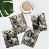 PixonSign Frameless Wall Art, Rustic Farmhouse Animal Cow Cat Sheep Horse Landscape Posters, Set of 4 Illustration Wall Decor Prints, Classic Contemporary Wall Décor for Living Room - 11"x14"