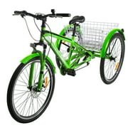 FICISOG Mountain Tricycle for Adults, 3 Wheeled 7-Speed Mountain Tricycle 24 inch 26 inch 27.5 inch Mens Womens Tricycles Cruiser Bike Featuring Disc Brakes, Cargo Basket