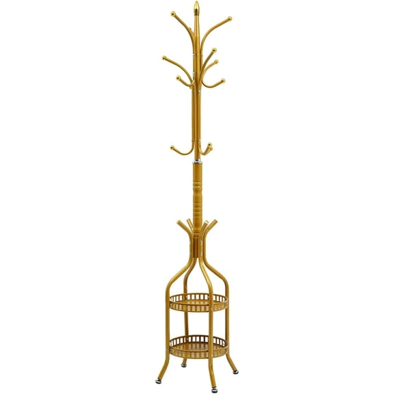 Coat Rack Free Standing Metal Coat Tree with Hooks And 2 Baskets for Clothes Hats Bags for Living Room Bedroom Home Office, 72.8in (Gold)