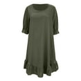 thumbnail image 2 of WILLBEST Wedding Guest Dresses Women Fashion Solid Retro Cotton and Linen Mid Sleeve Round Neck Loose Wide Hem Dress, 2 of 4