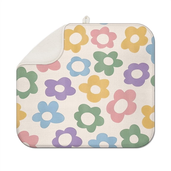 Spring Summer Daisy Dish Drying Mats for Kitchen Counter Absorbent Microfiber Dish Dryer Mat Floral Drainer Pad Foldable Washable 16x18 Inch