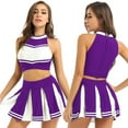 thumbnail image 3 of Skirt Set Cheerleading Team Performance Sleeveless Colorblock Crop Top Skirt Suit Summer Outfits for Women 2025 Purple S, 3 of 3