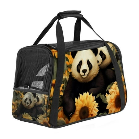 Panda Sunflower Pet Carrier Bag for Small Dog 900D Oxford Cloth Base Sherpa Nylon Webbing 17x10x11.8 in 43x26x30 Cm Fabric Travel Tote Transport Handbag Airline Approved Waterproof