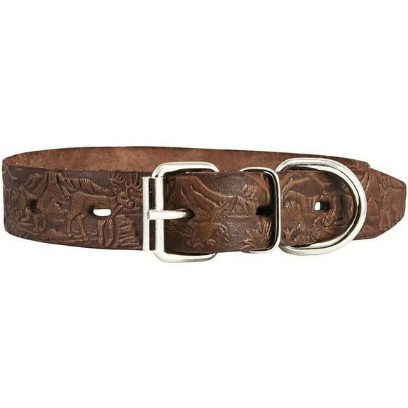 Dogs My Love Genuine Tooled Leather Dog Collar Hunting Pattern Brown 3 Sizes (Neck Circumf: 10"-13"; 3/4" Wide)