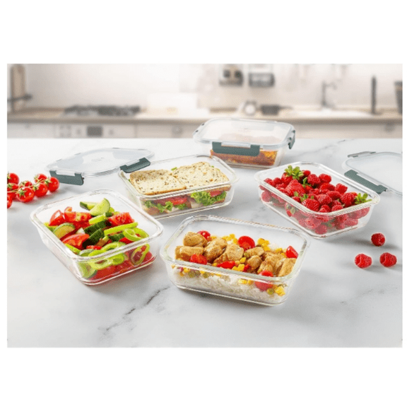 5 Pack Glass Meal Prep Containers with Lids - Airtight, Premium Borosilicate Glass Food Storage Containers - Microwave, Freezer & Oven Safe, BPA Free - Gray