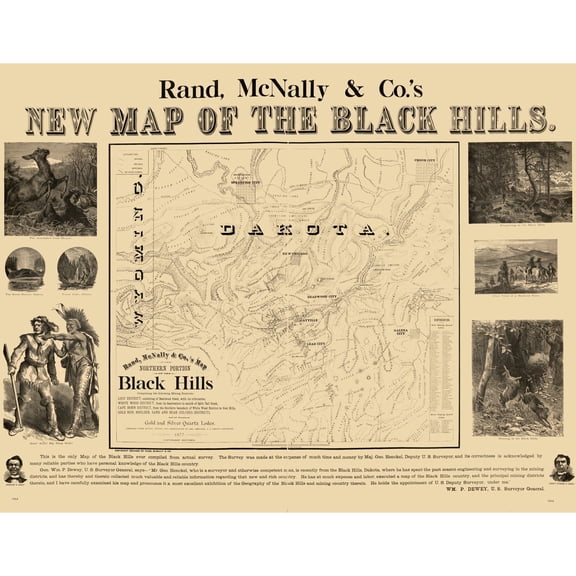 Historic State Map - South Dakota Black Hills - Rand McNally 1877 - 29.49 x 23 - Vintage Wall Art
