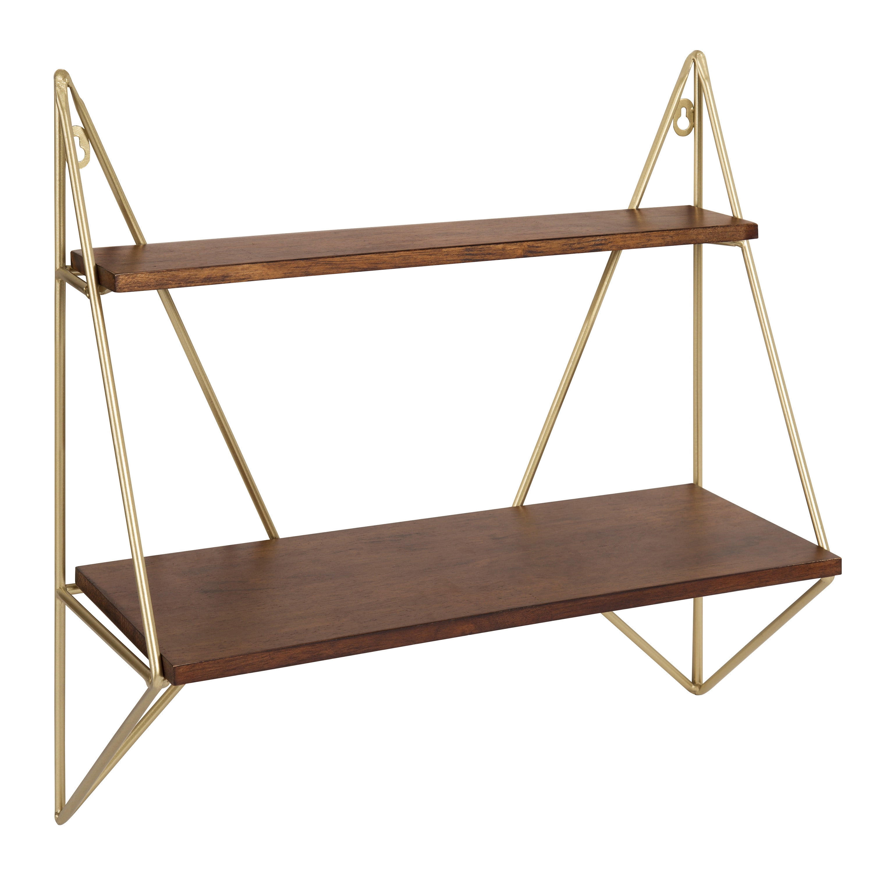 Kate and Laurel Melita 2 Tier Wood and Metal Wall Shelf, Walnut Brown 2
