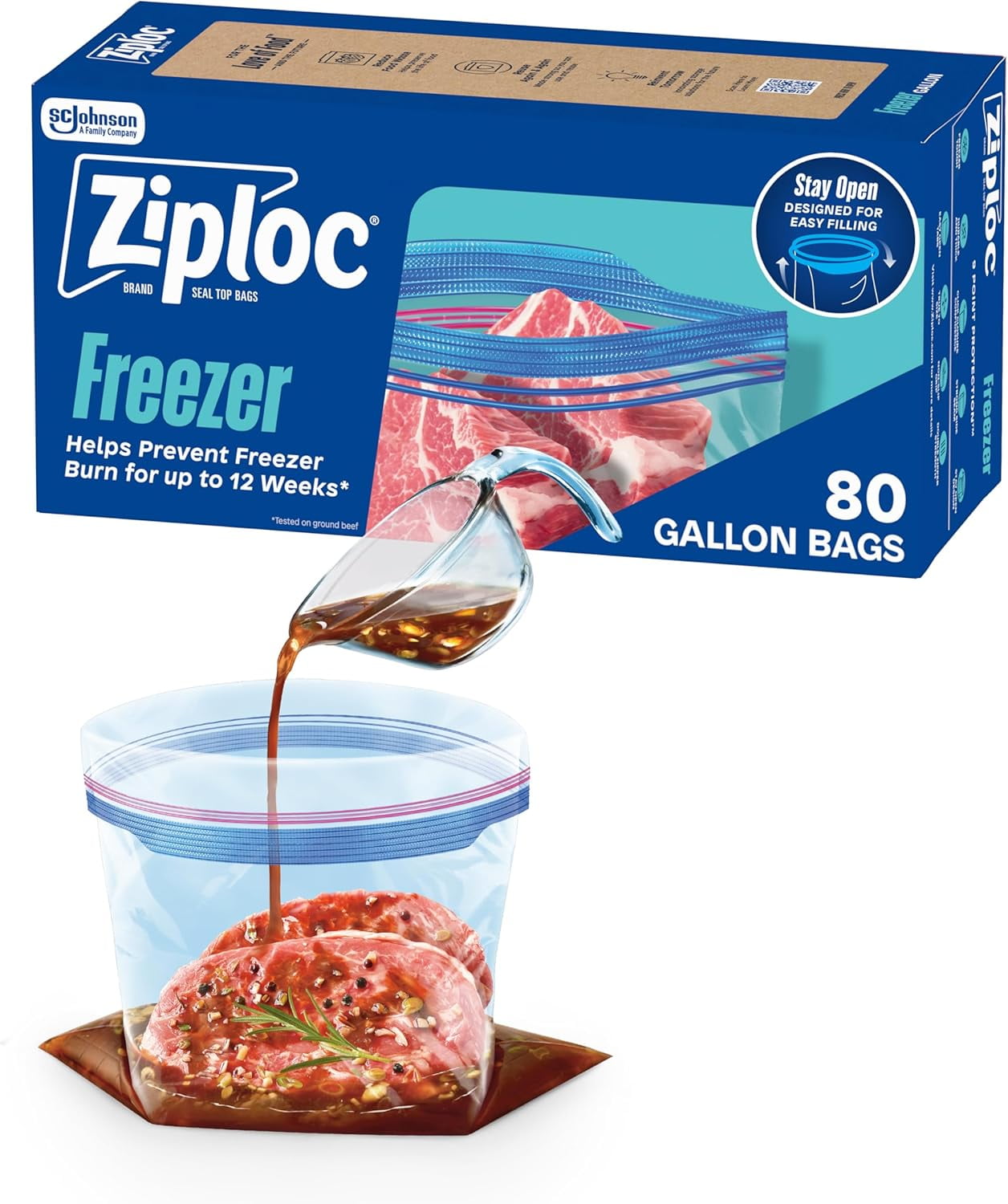 ブレッシュ　２袋 Ziploc Double Zipper Freezer Bags 1qt 2.7mil 7 x 7 3/4 Clear w