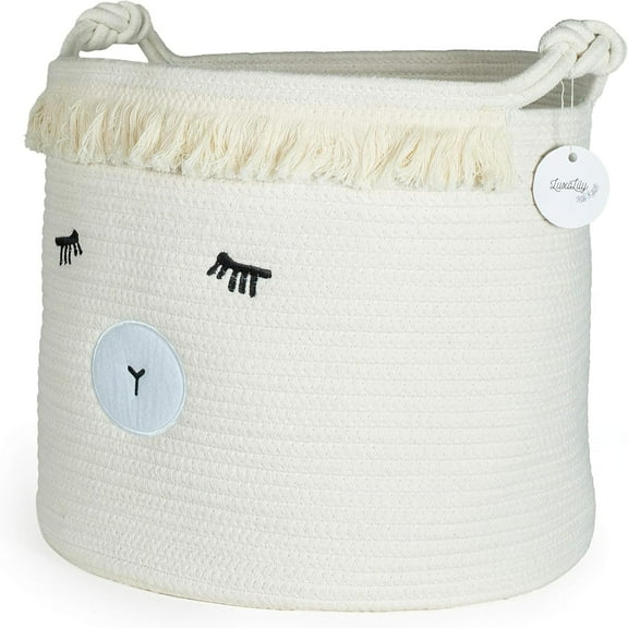 Woven Cotton Rope Baby Basket with Lamb Design – Nursery Storage Bin, Toy & Blanket Organizer, Decorative Hamper (16" × 13")
