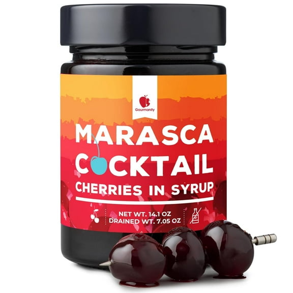 Gourmanity Cocktail Maraschino Cherries, Made from Italian Grown Marasca Cherries, 14.1oz Jar